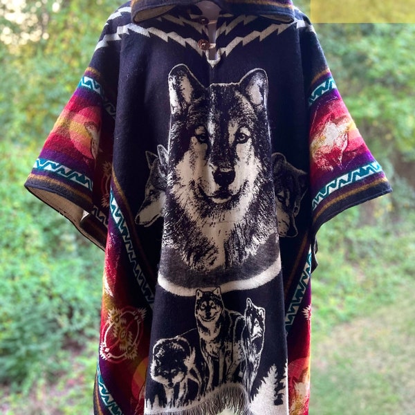 Wolf Pack NTV Alpaca Poncho | Handmade | unique Clothing | Christmas gift idea