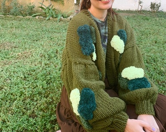 Green Mosses Cardigan, Knit Cardigan, Oversized Sweater, Dark Academia Cardigan, Lunaaryaknt, Gift For Women