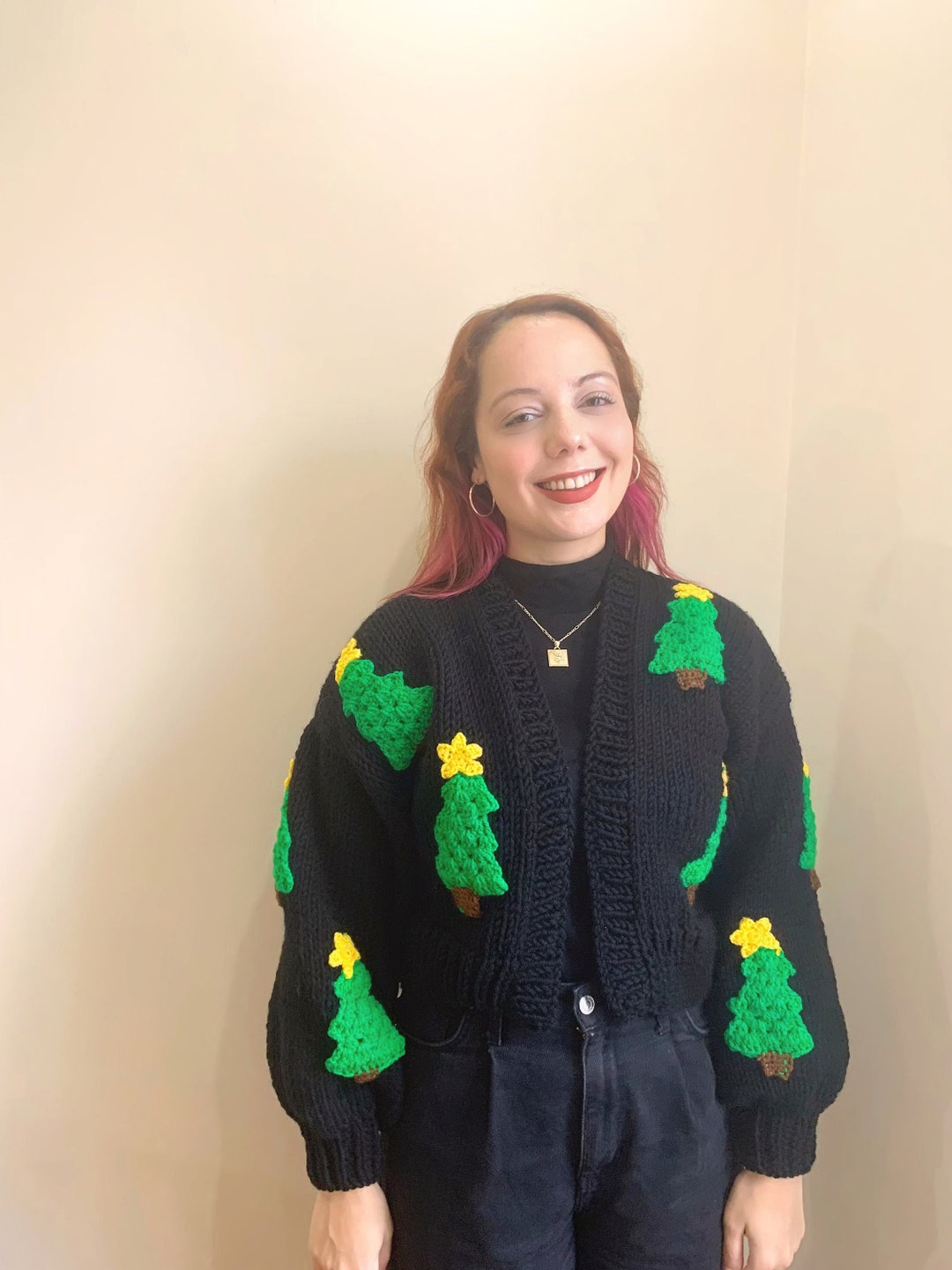 Christmas Tree Cardigan,new Year Gift Idea, Black Oversized Sweater