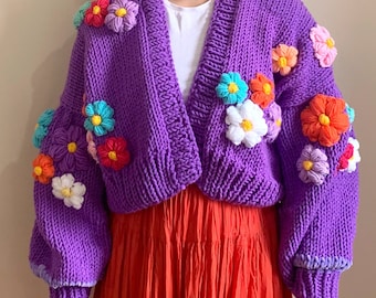 Rapunzel’s Hair Tangled Inspired Cardigan, Flower Sweater, Rapunzel, Kawaii Clothing, Purple Handmade Sweater, Oversized