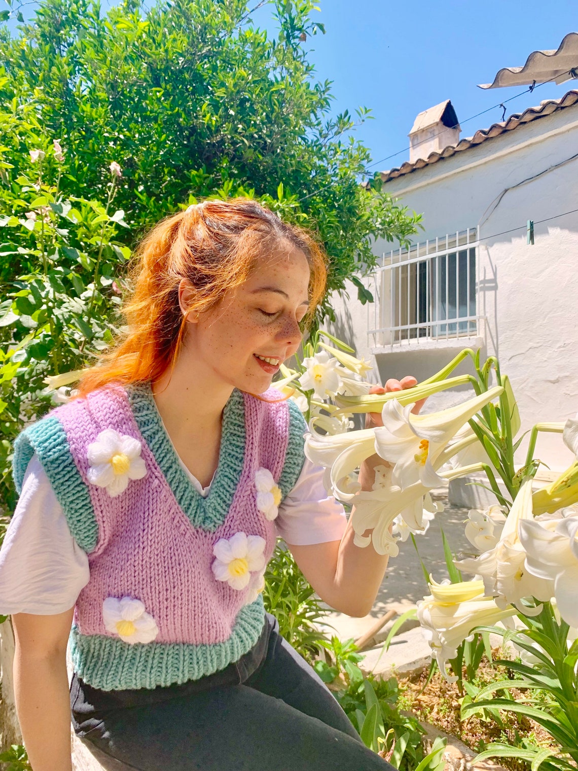 Purple and Blue Daisy Vest Knit Crop Bloom Vest Daisy Etsy