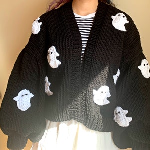 Ghost Halloween Knit Cardigan, Handknitted Halloween Sweater, Dark Academia Cardigan, Holiday Theme, Gift Ideas for Halloween