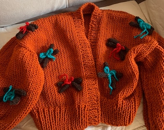 Cárdigan de canela en rama, Cottagecore, suéter acogedor, regalo del Día de la Madre, suéter de gran tamaño, cárdigan hecho a mano