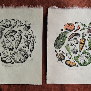 Vegetable Patch Mini Lino Print, Allotment, Farm, Homestead Gift, Vegan Food Illustration, Original Handmade, Hand Painted Linocut Art