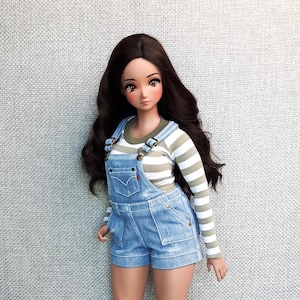 Pear Body Smart Doll Ripped Denim Short Overalls