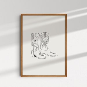 Western Cowboy Boot Print, Hand Drawn Vintage Cowboy Sketch, Minimalist Western Poster, Cowgirl Wall Art, Wild West Digital Art Printable