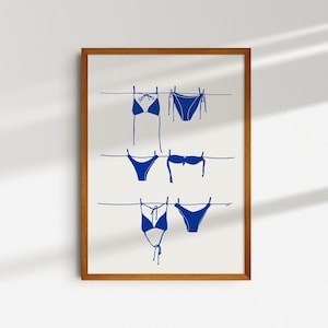Navy Blue Bikini Print | Coastal cowgirl decor, digital swimsuit poster, beach wall art, ocean island art, trendy room decor, minimalist
