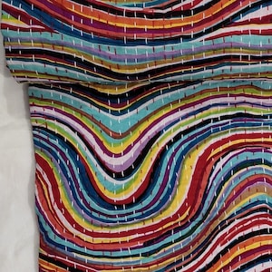 Rainbow Handmade Indian  Kantha Quilt Throw, Multicolor Abstract Wave Cotton Blanket, Boho Bedding Queen, Handstitched Modern Indian Quilt