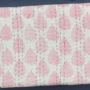 Indian Pink Leaf Quilt Pink Block Print Quilt Modern Pink Quilt Full Size Pink Block Print Quilt Bedding bedspread pink pink coverlet