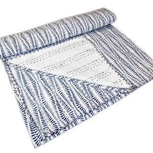 Navy and White Reversible Kantha Quilt Blue Kantha Quilt Hand - Etsy