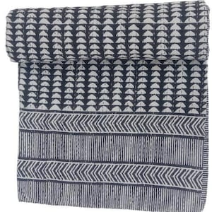 Tribal Kantha Quilt: Geometric Black & White Throw, Handmade in India