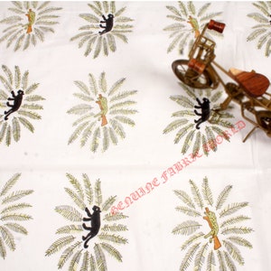 Handblokprint junglestof – Katoenen stof luipaard en aap op maat gesneden – Indiase dierenprinttextiel voor quilts, knutselen, decor
