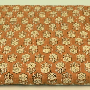 Rust Brown Floral Handmade Block Print Kantha Quilt | Hand-Stitched Cotton Blanket | Indian Bedding Throw | Boho Earthy Decor Indian Kantha
