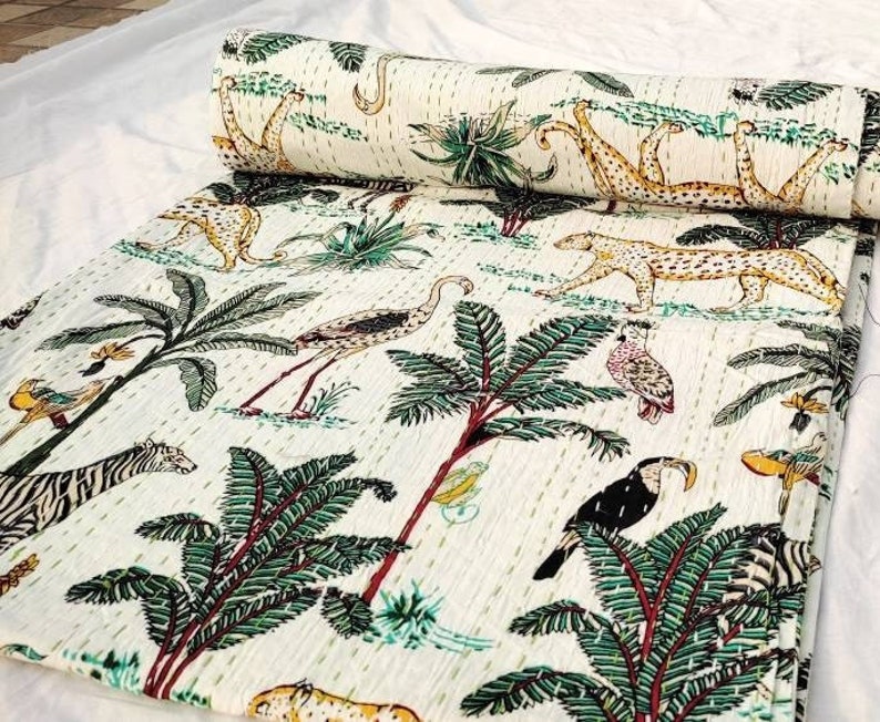 Wildlife Children's Favorite Quilt Safari Jungle Quilt Forest Sylvan Quilt Handmade Indian block print bedspread or Quilt toddler size quilt 