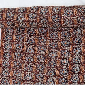 Kastanienbraune Blaue Kantha Quilt Handgemachte Baumwolle Tagesdecke | Orange Block Print Decke | Rustikaler Boho Bettwäsche Überwurf | Königin-King-Size-Quilt