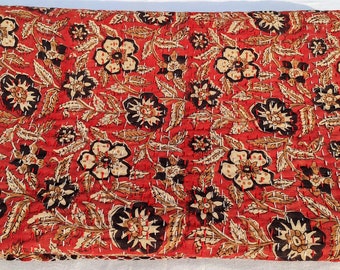 Trapunta Kantha a fiori rossi, copriletto in cotone stampato a blocchi fatto a mano, plaid vintage boho, coperta trapuntata indiana