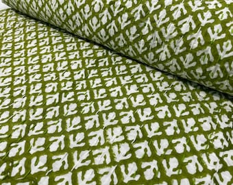 Green Block Print Kantha Quilt Handmade Cotton Bedspread | Indian Hand Stitched Boho Bedding Jaipur Quilt Decor