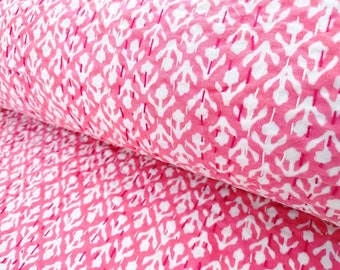 Pink Kantha Quilt: Hand-stitched Indian Cotton Bedspread