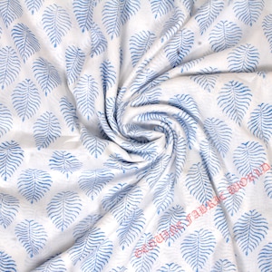 Blue Leaf Indian Block Print Cotton Fabric: Hand-Printed Quilting & Sewing