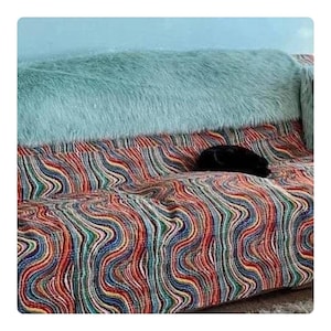 Handmade Multicolor Wave Kantha Quilt, Cotton Indian Bedspread, Hand Stitched Artisan Throw, Boho Vintage Home Decor