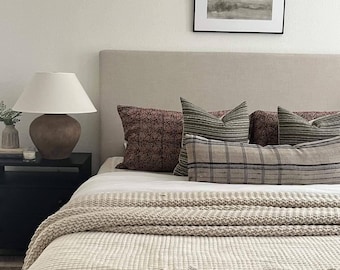 Brown Red Floral Block Print Indian Kantha Quilt, Handmade Cotton Blanket, Beige and Grey Bedding Throw, Indian Boho Bedspread from Jaipur