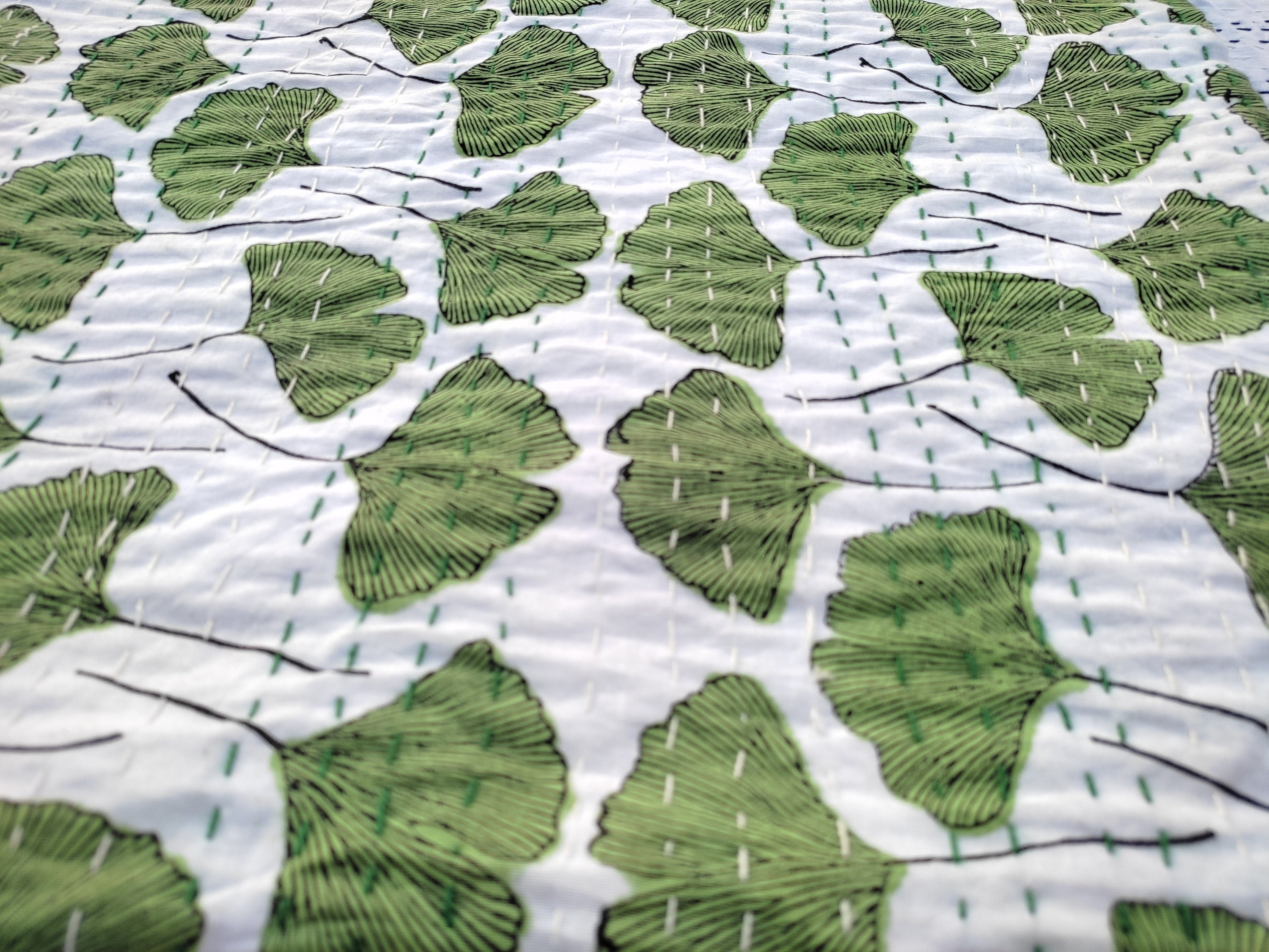 Green Leaf Kantha Quilt