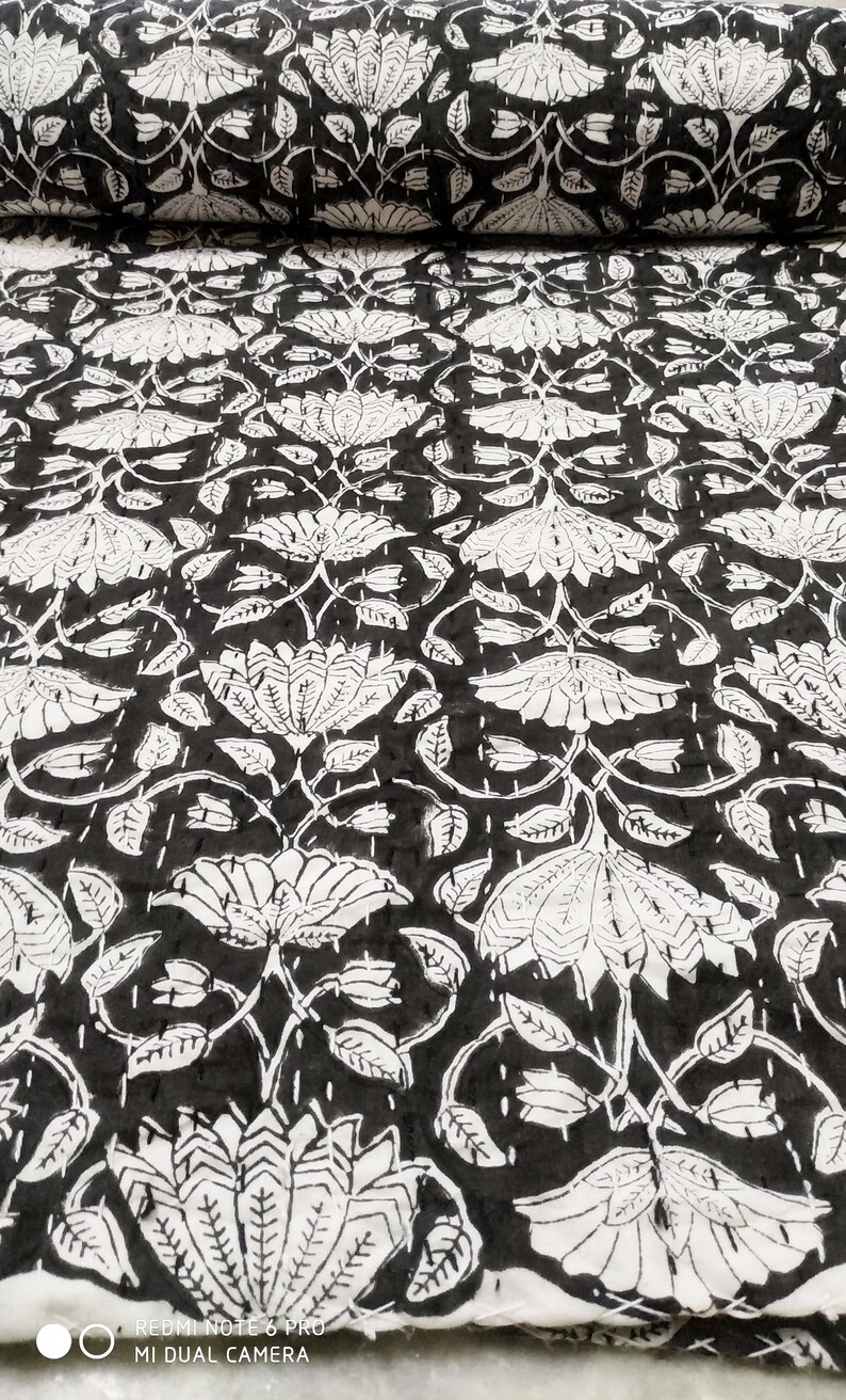 Black Queen Kantha Quilt Black and White Black Kantha Quilt Etsy