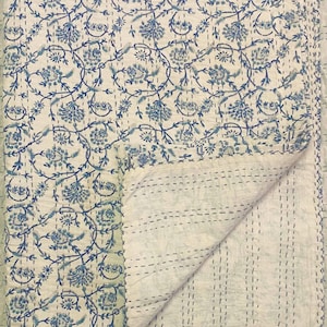 Indian light weight Full quilted bedspread Indian floral print Quilt Hand Stitched pure cotton quilt kantha quilt kantha throw soft quilt