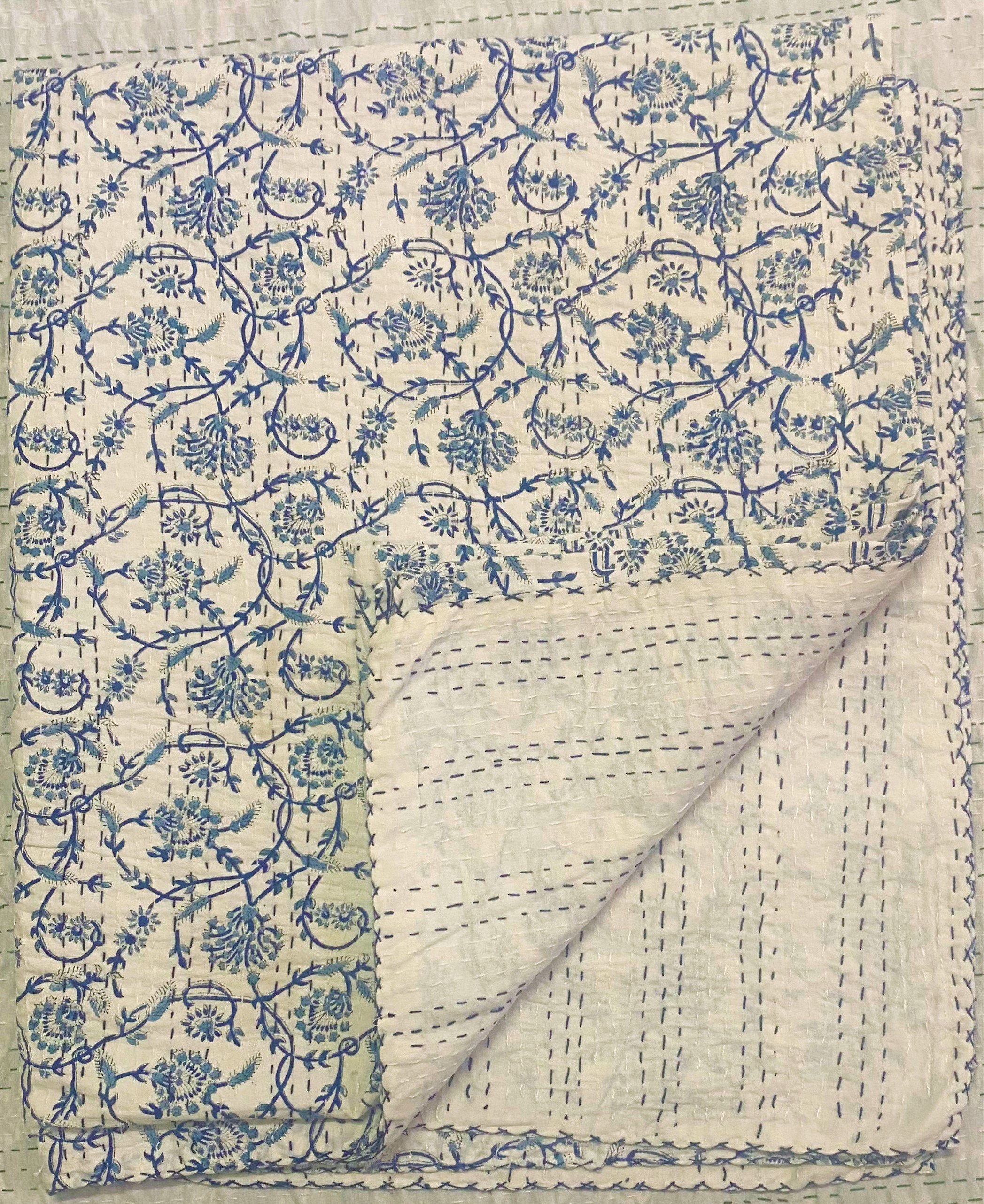 Indian Floral Print Quilt Hand Stitched Pure Cotton Quilt Etsy