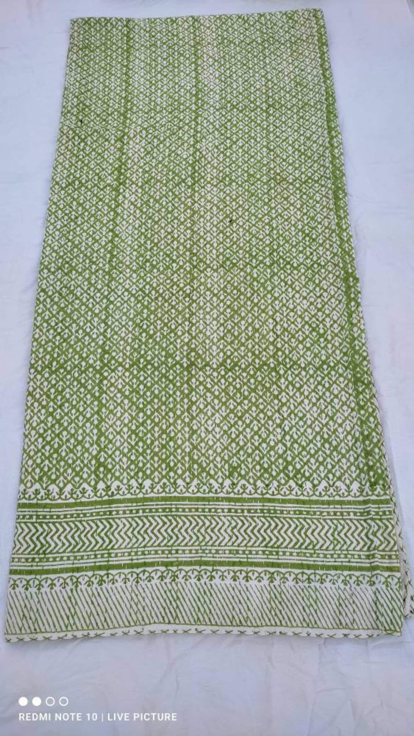 Green Queen Quilt Light Green Leaf Queen Size Kantha Cotton Etsy
