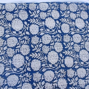 Blue Floral Kantha Quilt Indigo Blue Kantha Quilt, Handmade Floral Block Print Blanket, Cotton Bedspread Throw, Indian Hand Stitched Quilt
