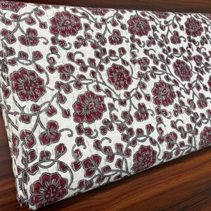 Red Floral Handmade Indian Block Print Kantha Quilt, Hand Block Print Cotton Bedspread, Indian Blanket Boho Bedding Throw Queen Kantha Quilt