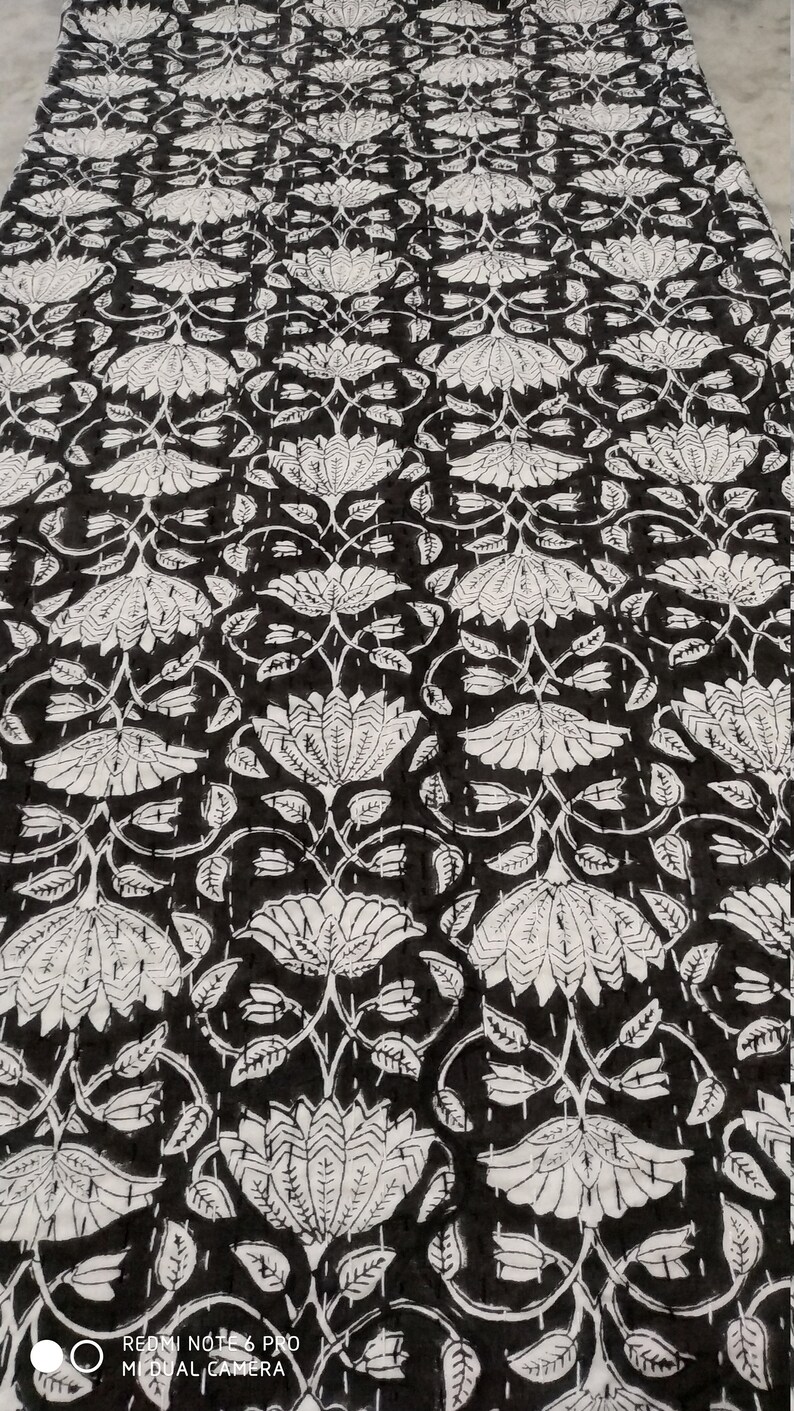 Black Queen Kantha Quilt Black and White Black Kantha Quilt Etsy