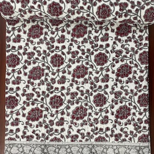 Maroon Floral Indian Kantha Quilt Handmade Pure Cotton Block Print Bedspread Elegant Bedding