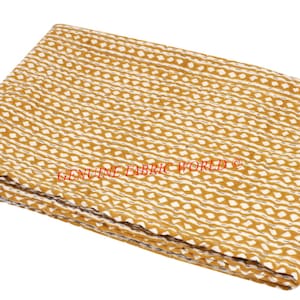 Senfgelbe Kantha Quilt Handgemachte Baumwolle Tagesdecke | Geometrische Block Print Decke | Boho rustikale Bettwäsche werfen | Königin-King-Size-Quilt