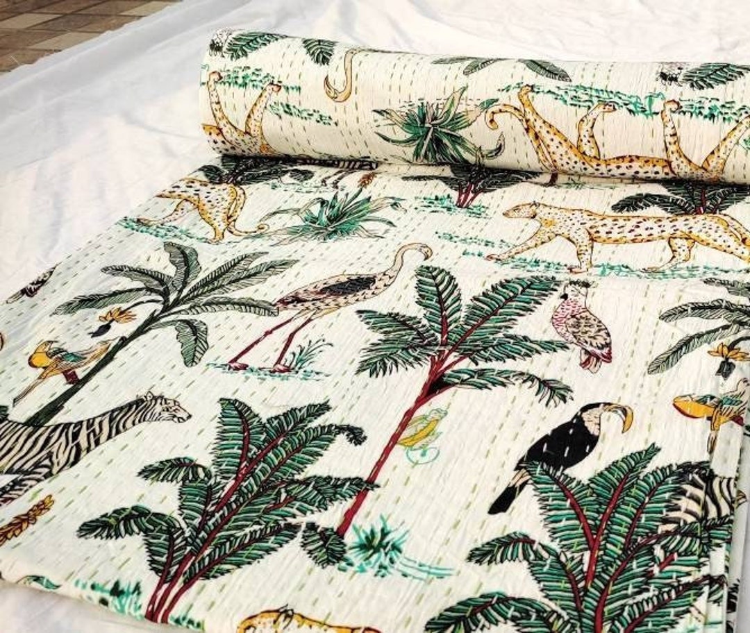 Green Jungle Print Quilt Kids Quilt Wildlife Children's Etsy