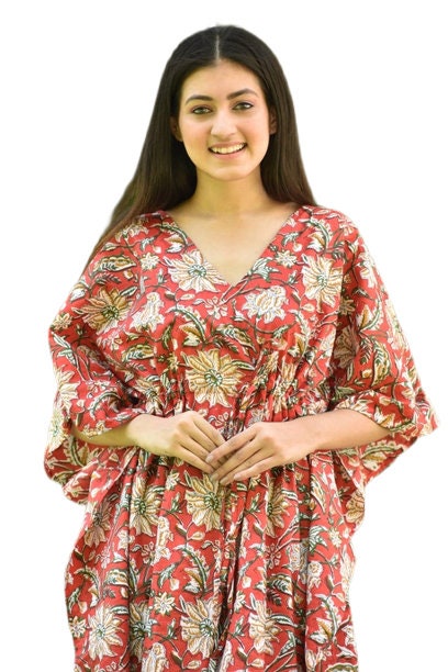 Flowers Kaftan cotton kaftan plus size Regular size Caftan | Etsy