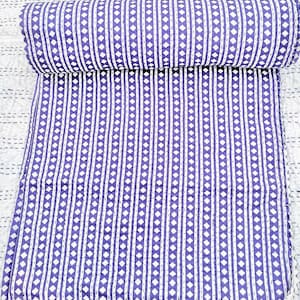 Purple Indian Block Kantha Quilt | Hand Block Print Diamond Stripe Cotton Blanket | Modern Boho Bedding | Handmade Kantha Throw Bedspread