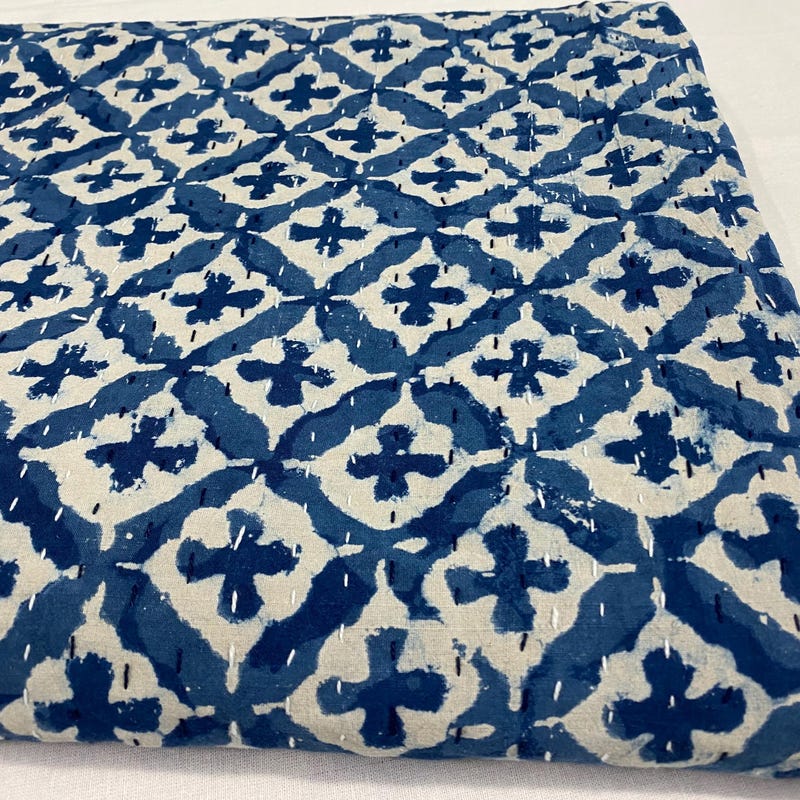 Indigo Blue Hand Tucked Linen Quilt
