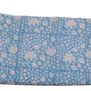 Sky Blue Handmade Block Print Kantha Quilt | Hand Block Printed Cotton Blanket | Boho Throw Quilt | Indian Bedspread Handmade Kantha Blanket