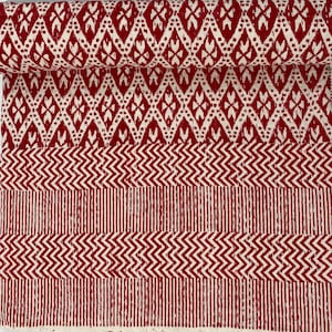 Red Queen Kantha Quilt: Hand-stitched Indian Cotton Bedspread