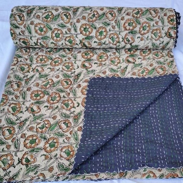 Kantha Quilt Green Etsy