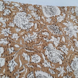 Beige Floral Indian Kantha Quilt | Hand Block Print Cotton Bedspread | Vintage Style Throw Blanket | Handmade Indian Bedding Cotton Kantha