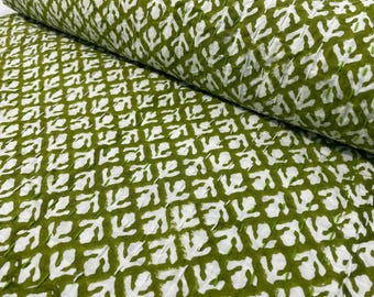 Green Block Print Kantha Quilt, Handmade Cotton Kantha Bedspread, Indian Block Print Blanket, Boho Bedding Throw, Artisan Quilt Jaipur India