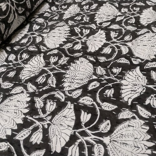 Black and White Floral Quilt for Sale Quilt Kantha Quilt Queen Etsy