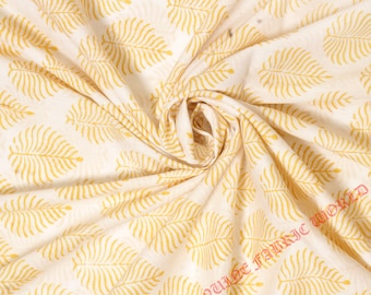 Mustard Leaf Block Print Cotton Fabric by Yard, Handmade Indian Cotton Fabric, Botanical Print Textile, Sewing Craft Fabric