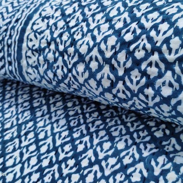 Blue Bedspread Kantha Quilt Kantha Throw Blanket Bedspread Blue Kantha Quilt Blue Indian Handmade Floral Print Kantha Quilt Pure Cotton