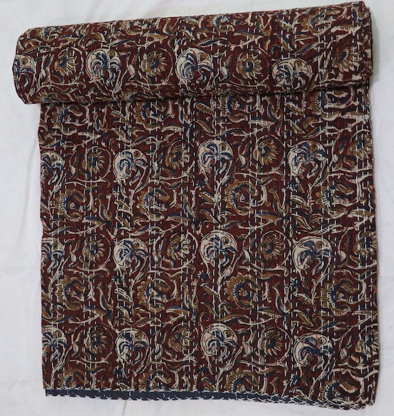Maroon Floral Kantha Quilt Handmade Kantha Quilt | Maroon Floral