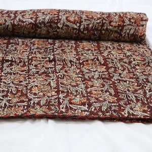 Handgemaakte katoenen sprei met Indiase kantha-quilt | Oranje beige deken met blokprint | Rustiek boho-beddengoed | Queen kingsize quilt