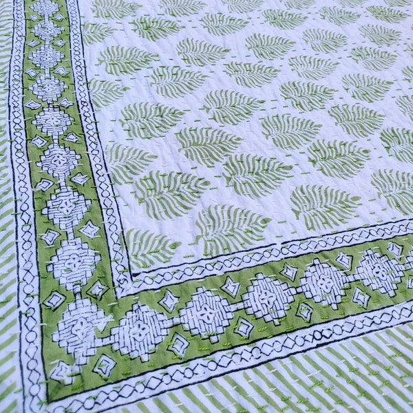 Kantha Quilt Green Etsy